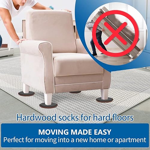 Miniatura 6 de Deslizadores de muebles de 5 pulgadas, deslizadores de muebles 2 en 1 con calcetines de madera dura, paquete de 4+4  4 deslizadores de muebles para