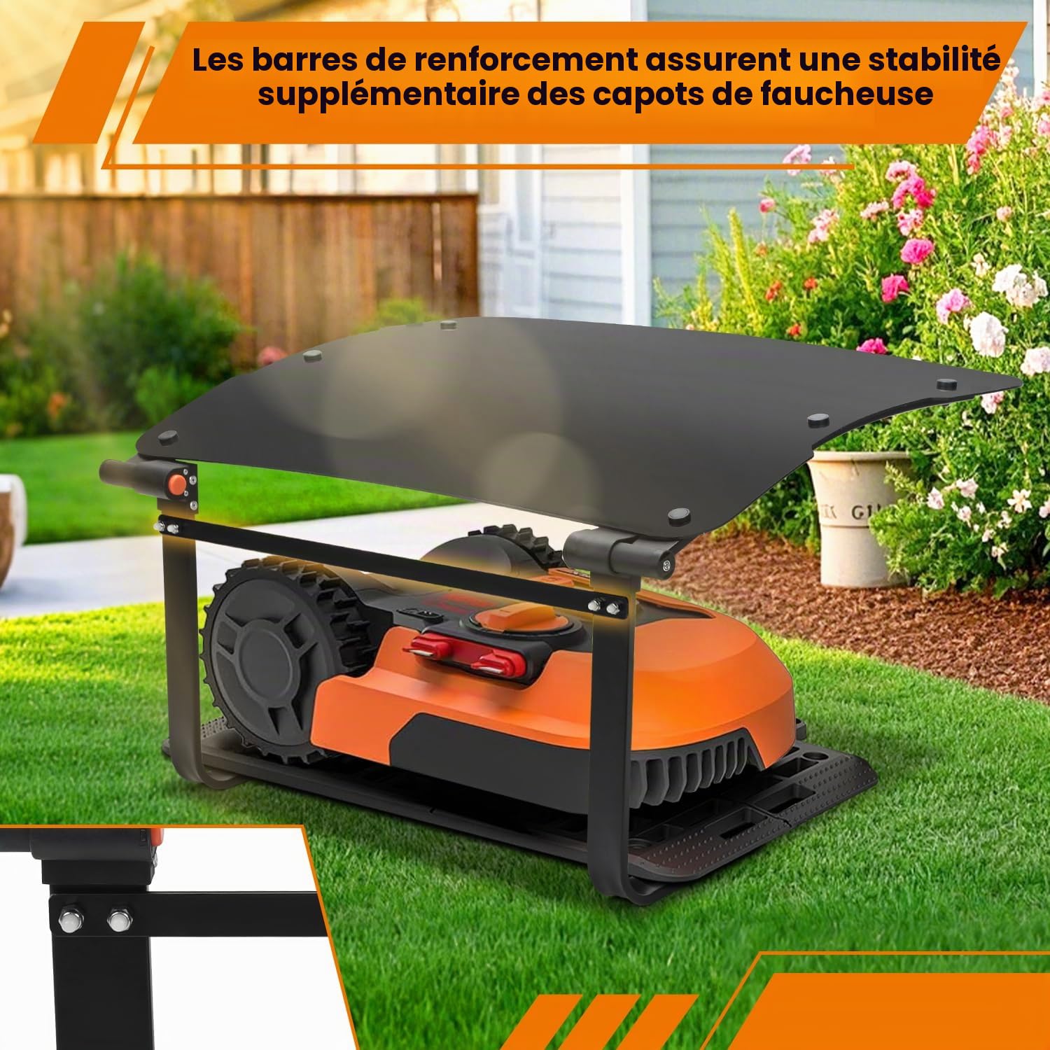 Eulenke Abri de jardin en plastique ABS pour tondeuse à gazon, robot à gazon, garage pour jardin, résistant aux intempéries, protection UV, toit pliable, montage stable, noir