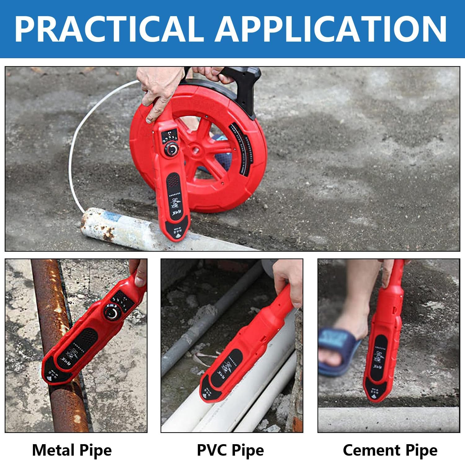 Blocked Pipe Detector, Pipe Locator Underground, 40cm Detection Depth, with Sensitivity Adjustment Knob and 20/30/40 Meter Signal Cable, Stepless Adjustment, for Metal PVC Water Pipes 30M