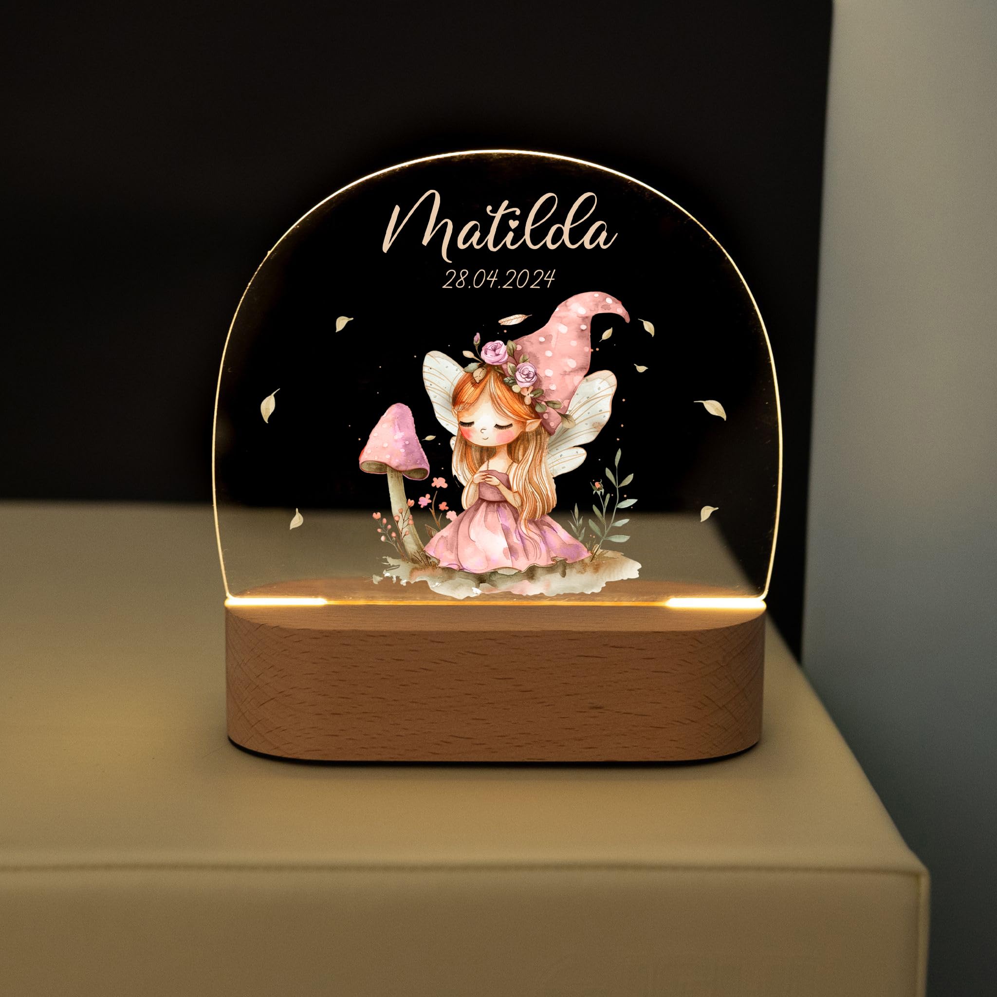 Bärenfreunde® - Personalisiertes Nachtlicht für Babys - Individuelle Nachttischlampe für Kinder - Personalisierte Geschenke Kinder - Babygeschenk - Geschenk zur Geburt (Fee Pilze)