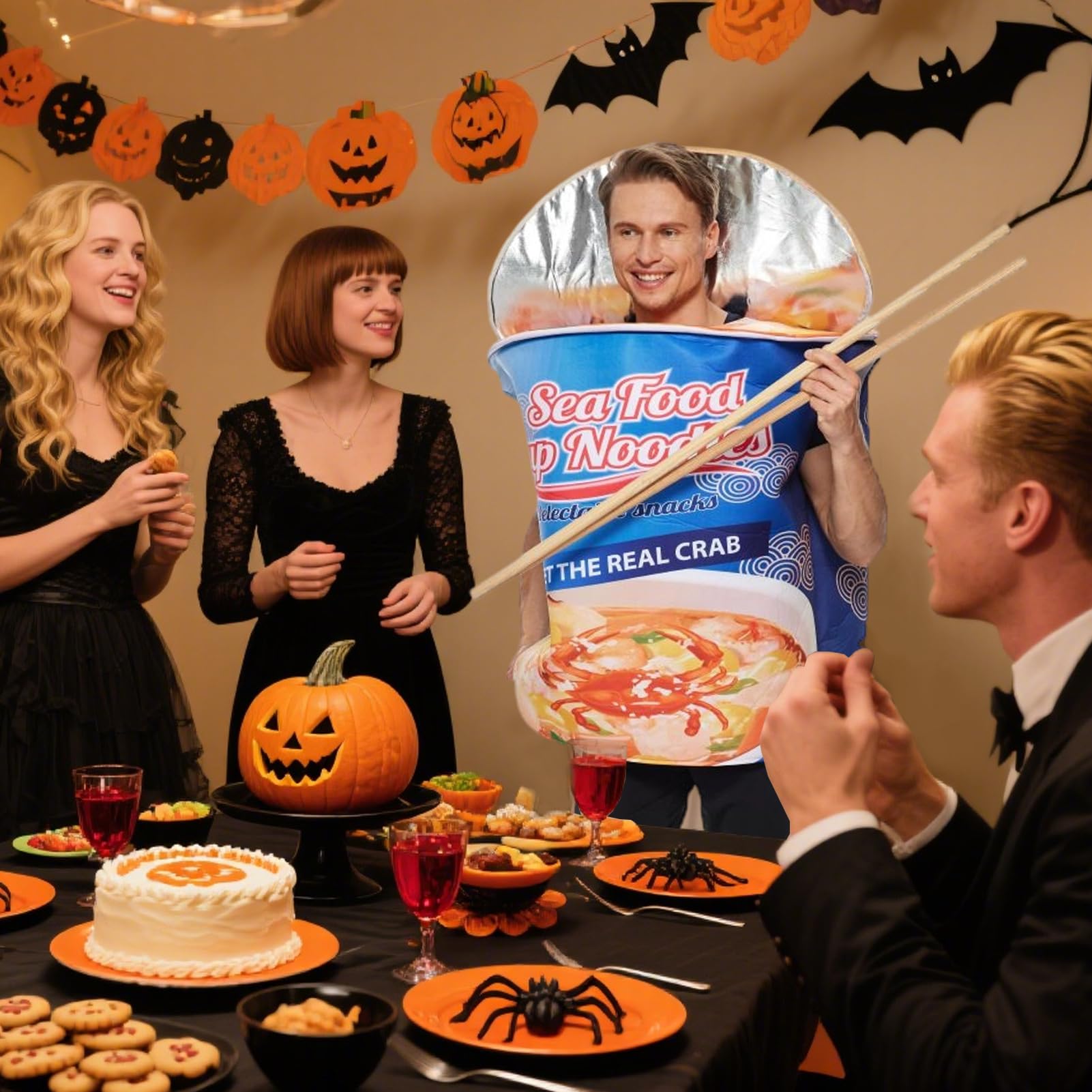 Kostiumy Na Halloween Realistyczny strój na Halloween | Kostium kubka z makaronem i owocami morza Na maskaradę, festiwal, święto, paradę, występ, wydarzenie, imprezę, sesję