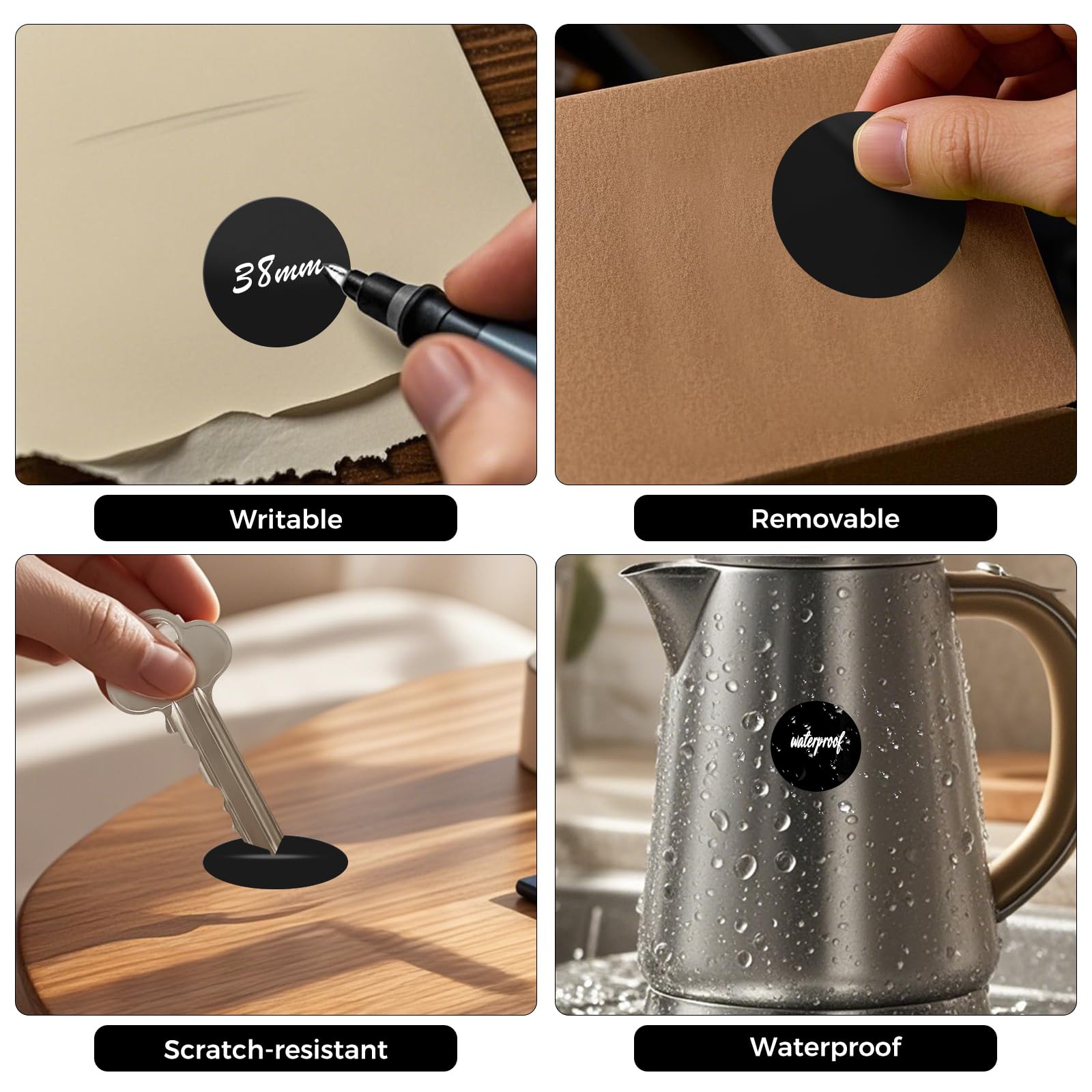 FINDAT 1000PCS Black Round Labels 38mm Colour Coding Circle Stickers Vinyl Removable Waterproof Name Tags for Envelopes Sealing Bottle Jar - Image 3