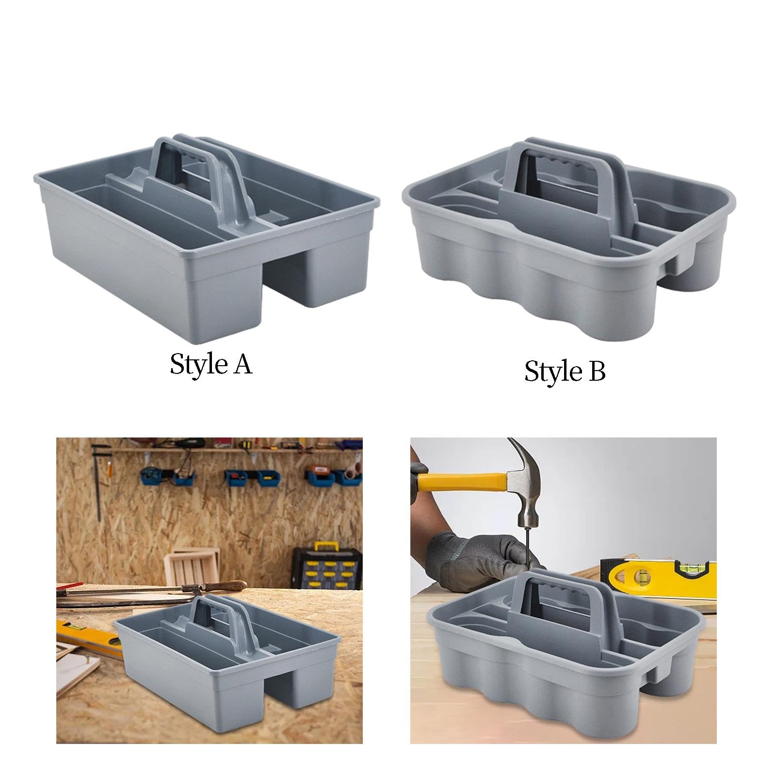 CALANDIS® Portable Pp Cleaning Caddy Basket Tote Organizer Sturdy Grey for Craft Rooms Style A | 1 Cleaning Supplies Organizer 2