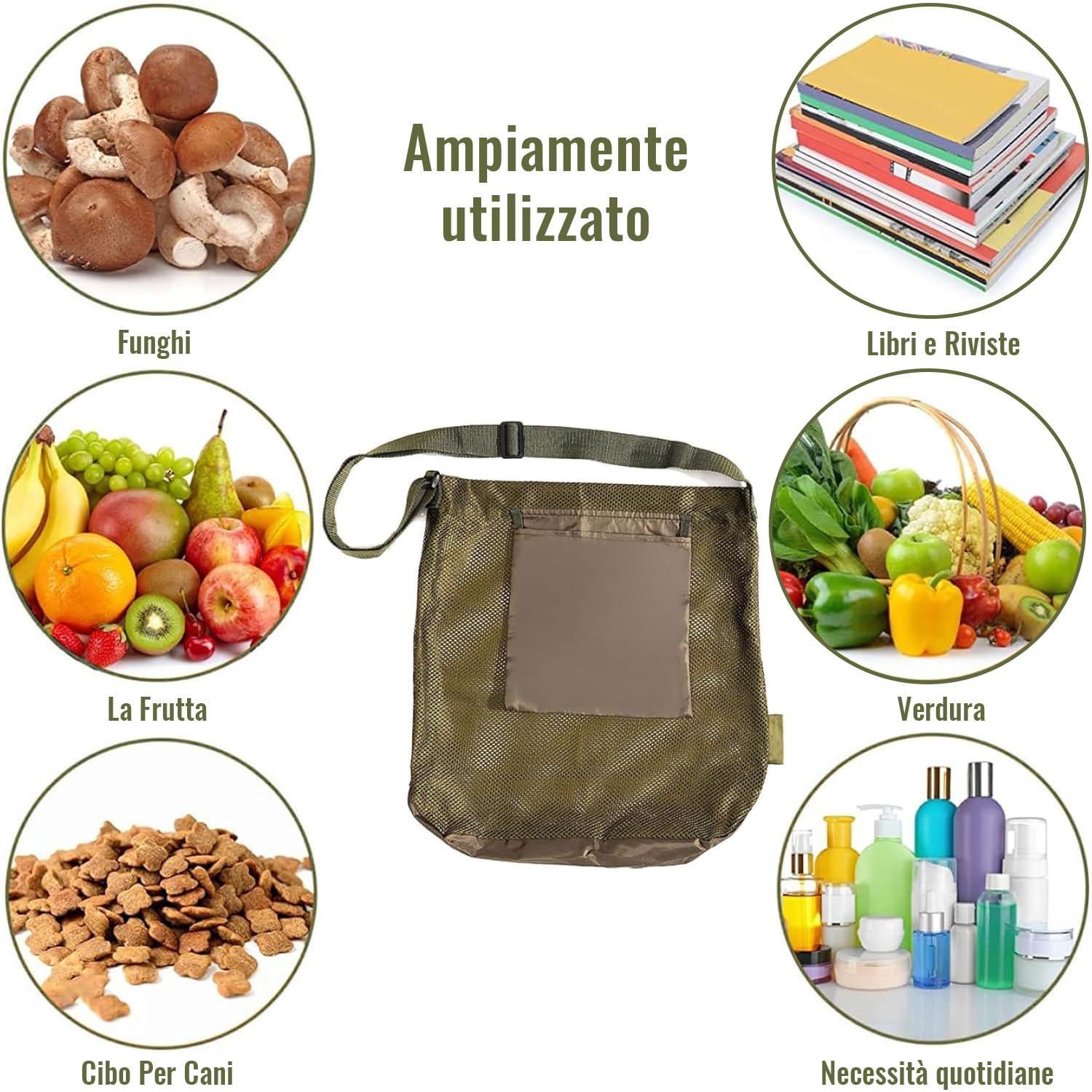 Borsa Funghi Rete, Borsa per La Caccia Ai Funghi, Accessori per Raccolta Funghi, Regolabile Traspirante Camping Outdoor Frutta e Verdura Raccolta Foraging Bag
