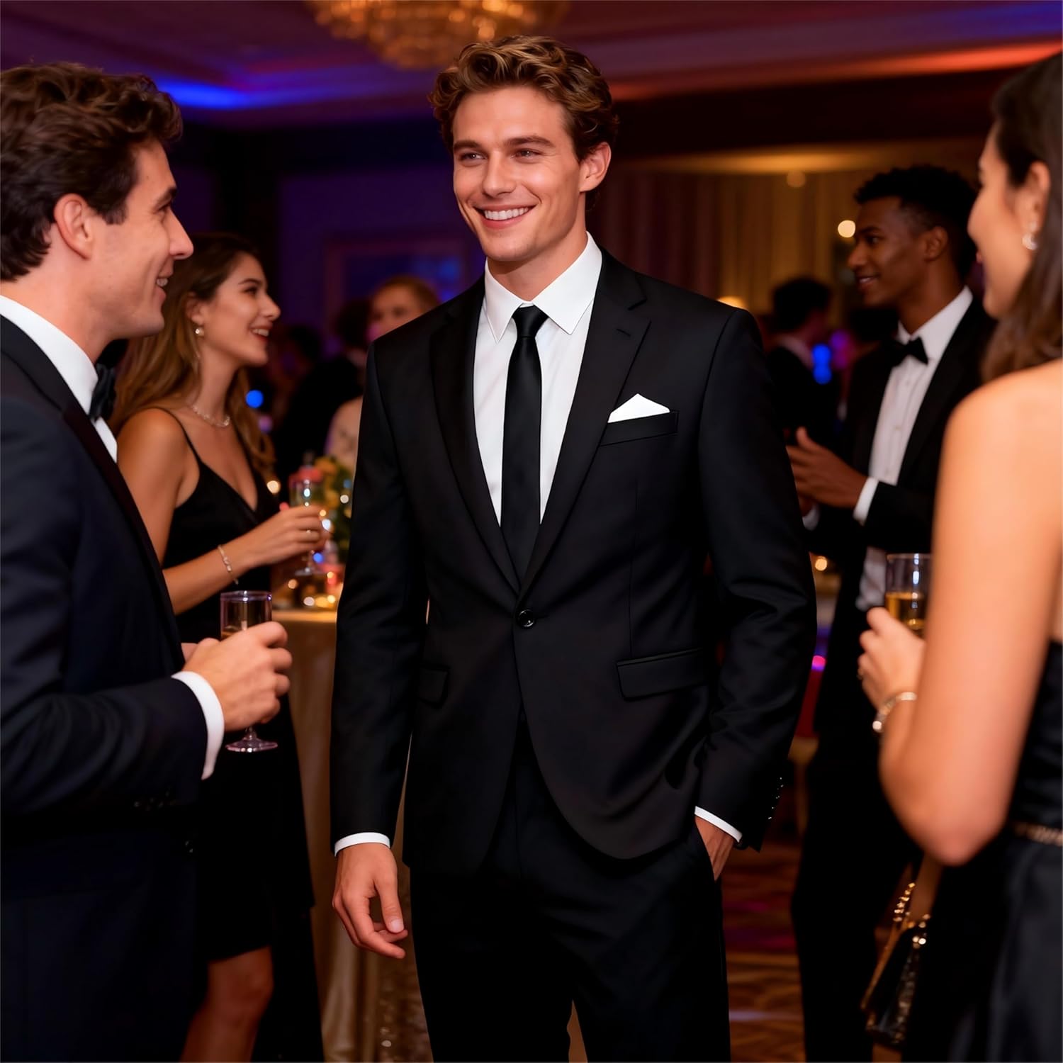 MOGU Suits for Men, 2-Piece Tuxedo Set with 1-Button Jacket, Pants for Formal Events, Blazer 40/Pants 36 (40, Black)