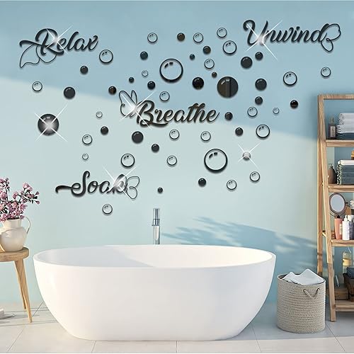 60 calcomanías de pared de baño, calcomanías de espejo, decoración para relajarse, relajarse, relajarse, bricolaje, espejo acrílico 3D, burbujas