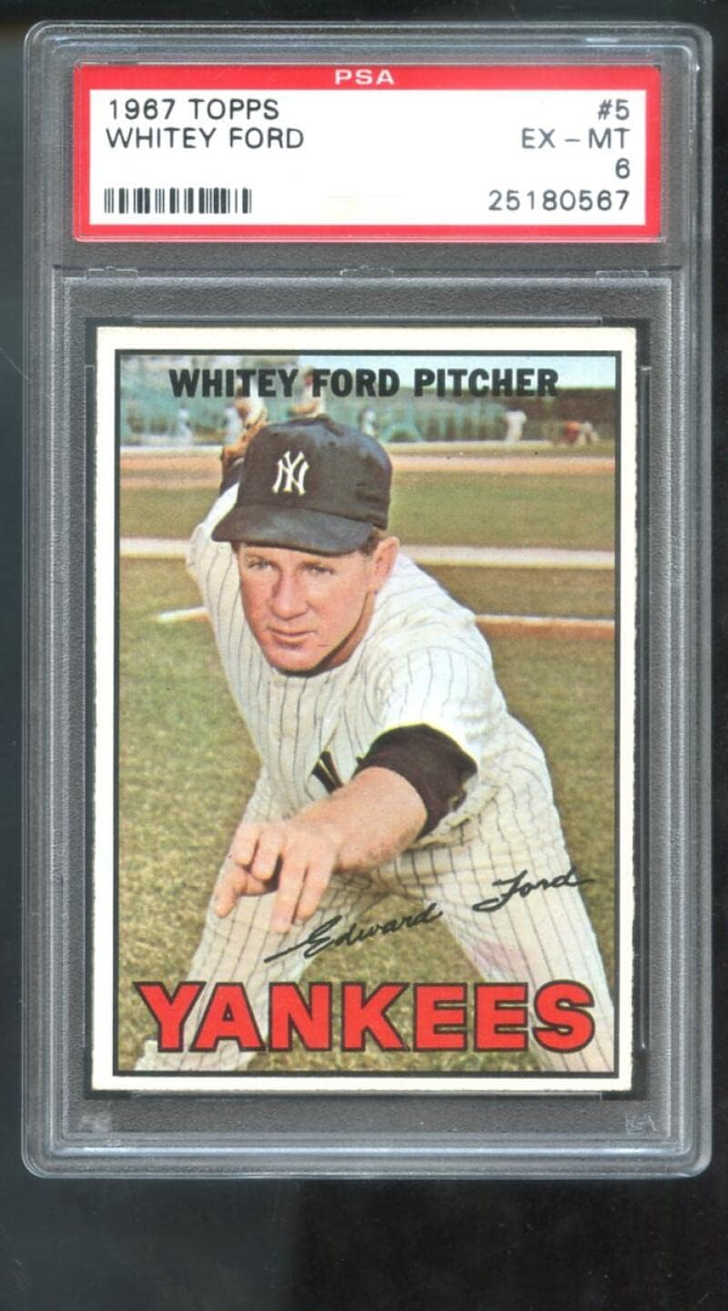 1967 Topps #5 Whitey Ford New York Yankees EX-MT PSA 6 Graded Baseball Card