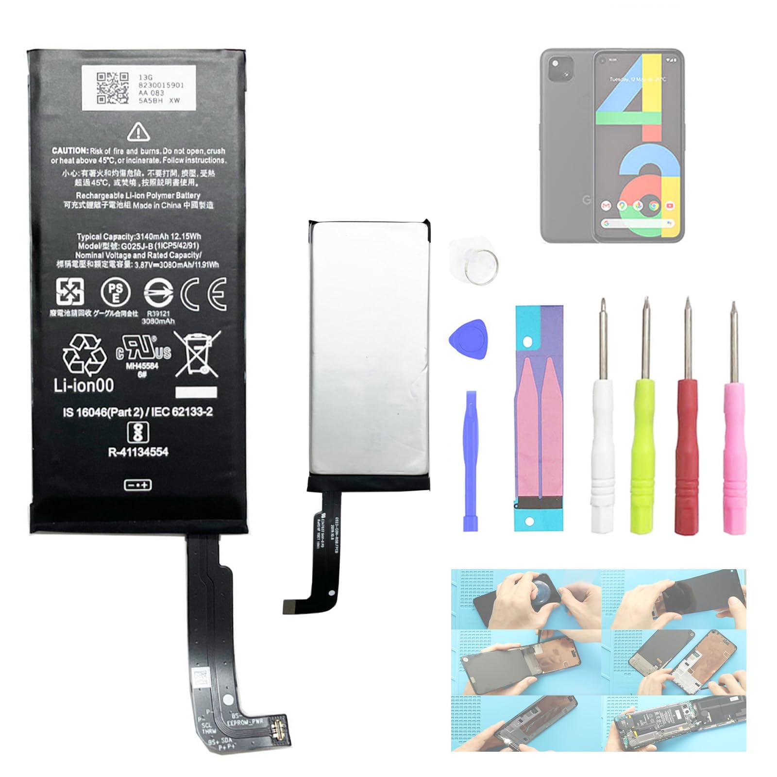 Batterie Interne Google GO25J-B Pour Pixel 4A - 3080mAh + Outils - Neuf