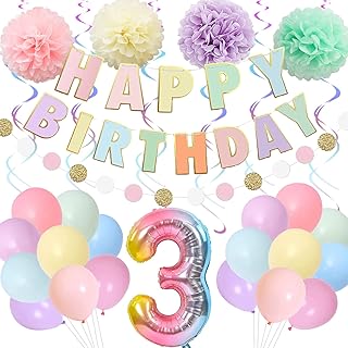 BRT Bearingshui 3th Birthday Decorations, 40 Inch Rainbow Gradient Number 3 Balloon, 3th Birthday Balloon, Happy Birthday Banner, Childrenâ€™s 3th Birthday Party Supplies for Kids