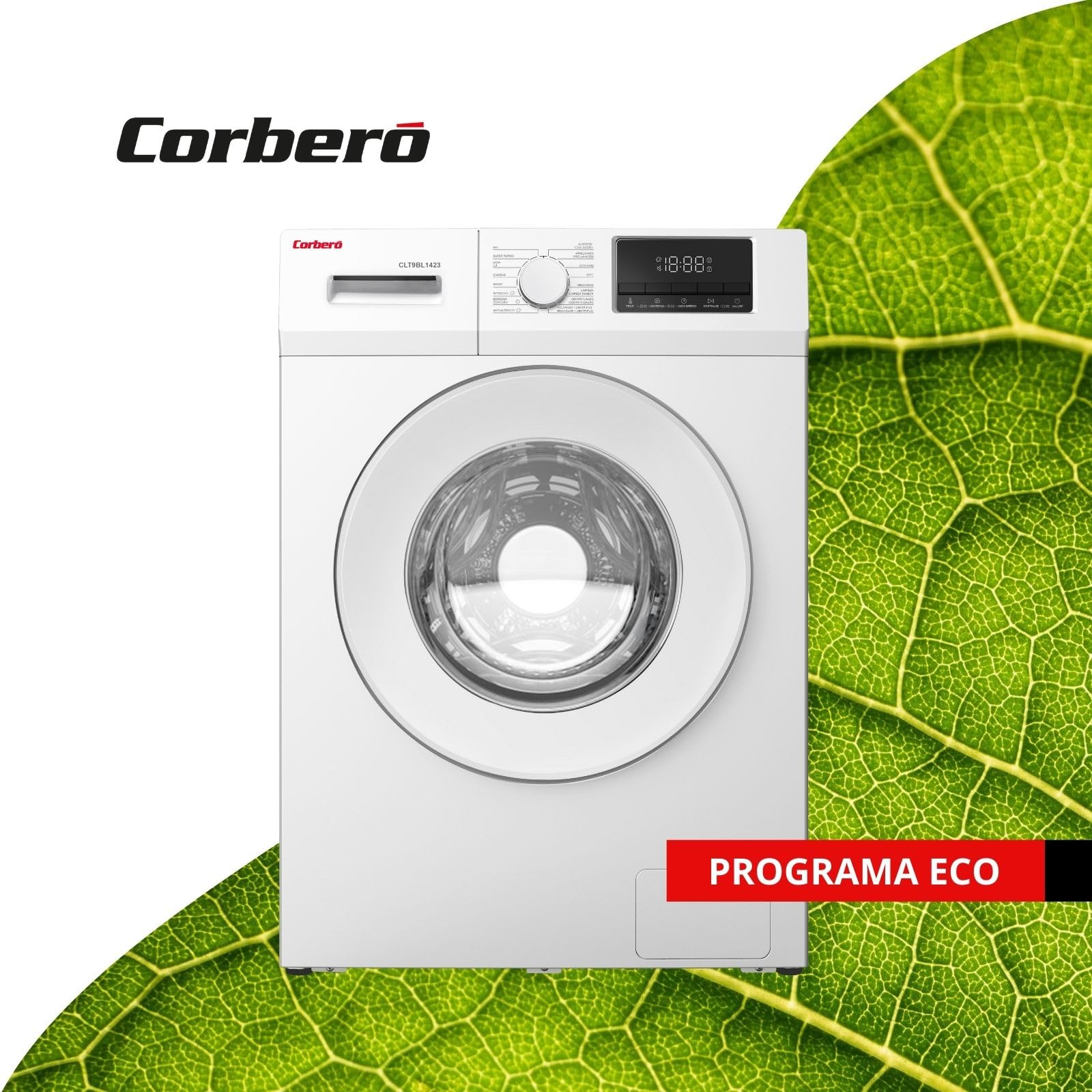 Corbero - Lavadora Carga Frontal | CLT9BL1423 | 9 Kg | 1400 Rpm Inverter | 16 Programas | Vapor | Inicio Diferido | Lavado Rápido | Puerta XXL | Blanco — view 5