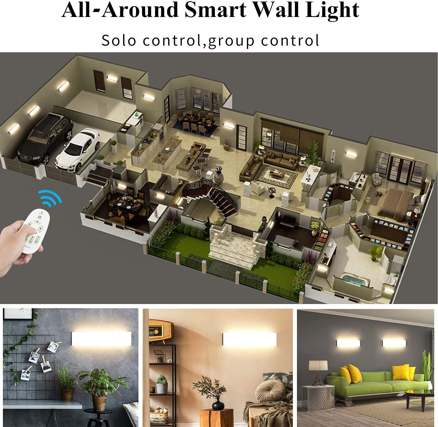 24W Applique Murale LED Avec télécommande 2 Pack Smart Applique Murale Interieur LED 3000-6000K Température de couleur et luminosité réglables Moderne Up Down Appliques Murales Blanc（40CM）