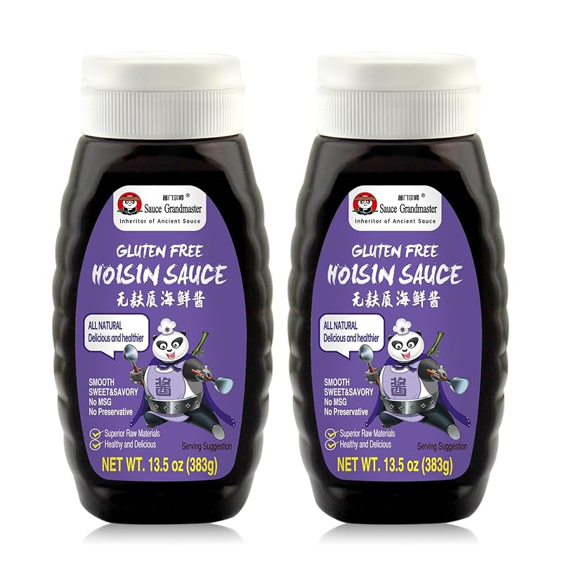 Gluten Free Hoisin Sauce, Exclusive Formula, The Soul of Asian Flavors, 25% Less Soidium, No Preservatives, Tips for Simmered, Marinade, Stir-Fry, Soups, Pizza, 13.5oz (Pack of 2)- Sauce Grandmaster
