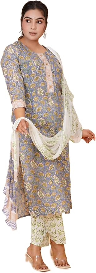 IMTRA FASHION Ensemble Pantalon Kurta Pour Femme En Pur Coton Avec Dupatta - Costume Indien