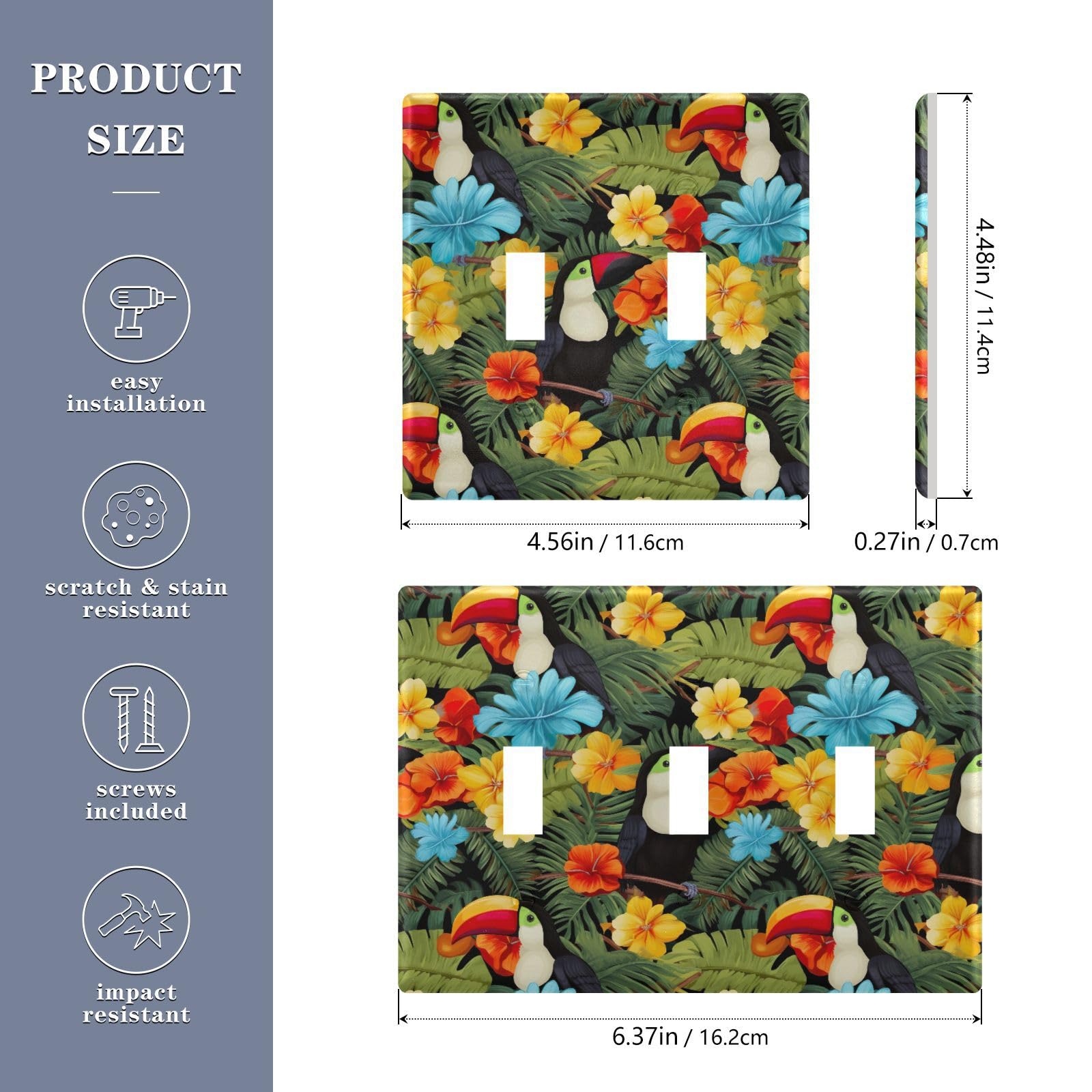 Light Switch Cover Toucan Tropical Wall Plates for Electrical Outlets 3 Gang 202a8999