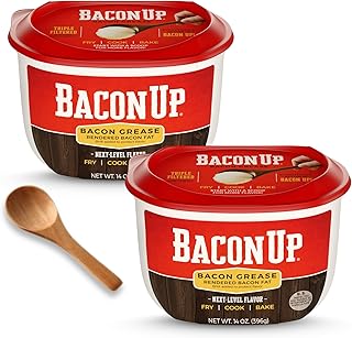 Bacon UpⓇ Bacon Grease for Cooking - 14 Ounce Tub of Authentic Bacon Fat for Cooking, Frying and Baking - Triple-Filtered for Purity, No Carbs, Gluten-Free and Shelf-Stable with Spoon - (2-pack)