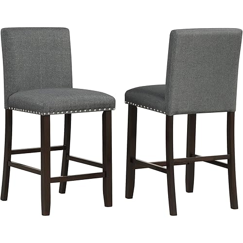 Giantex Bar Stools Set of 2, 25.5 Inch Counter Height Barstools with Soft Linen, Thick Cushion and Footrest, Modern Kitchen Island Armless Bar Stools with Back, Grey