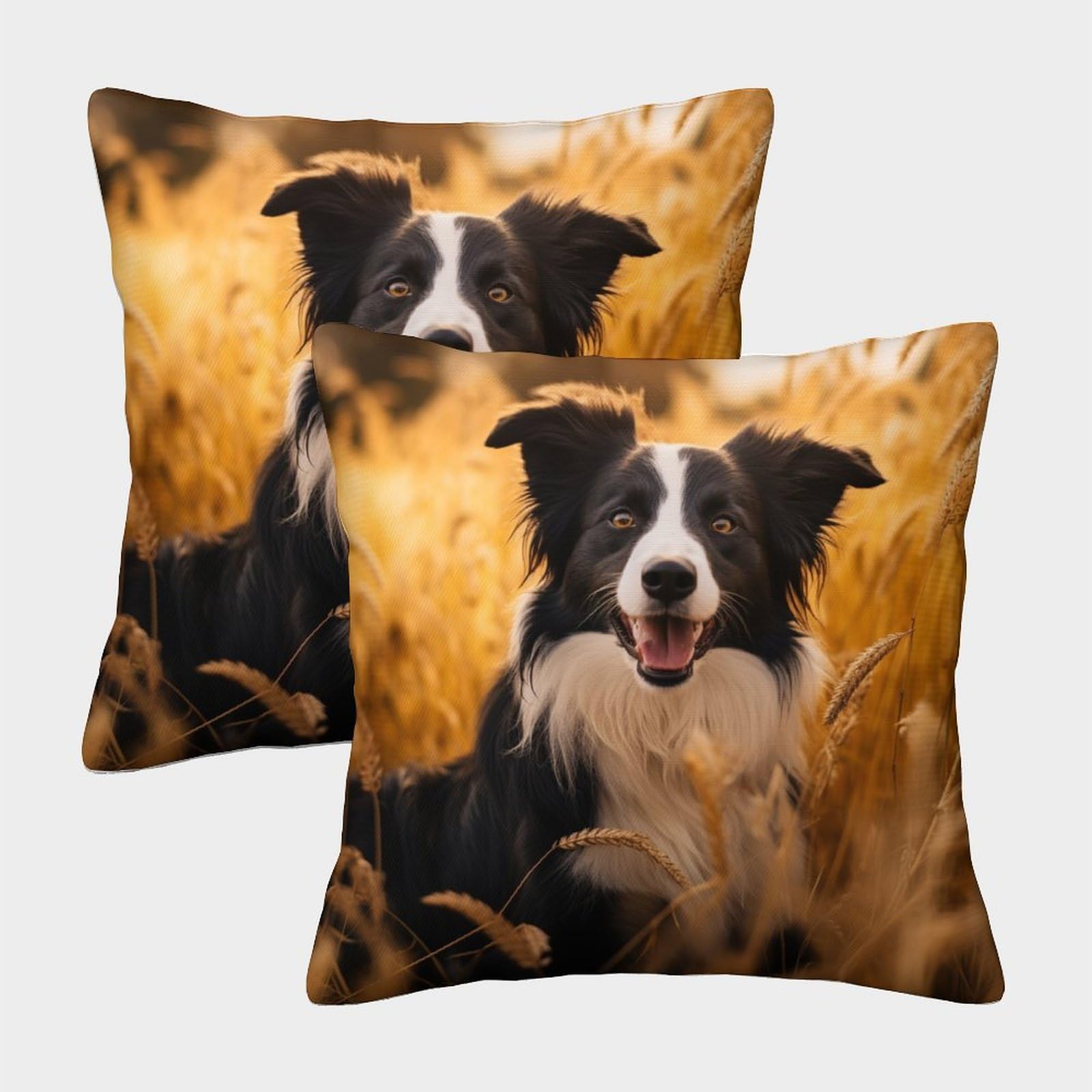 Mefese Cute Border Collie Dog 3D Printed Throw Pillow Covers Throw Pillow Case Garden Cushion Super Soft Pack Of 2 For Sofa Couch Bed 45X45cm