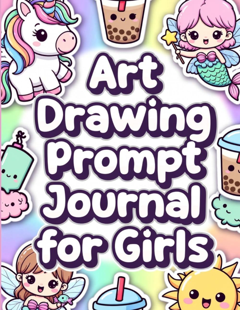 Art Drawing Prompt Journal for Girls: Cute Kawaii Activities to Spark Creativity, Complete the Picture & Draw Your Story - Fun Gift for Ages 6-9