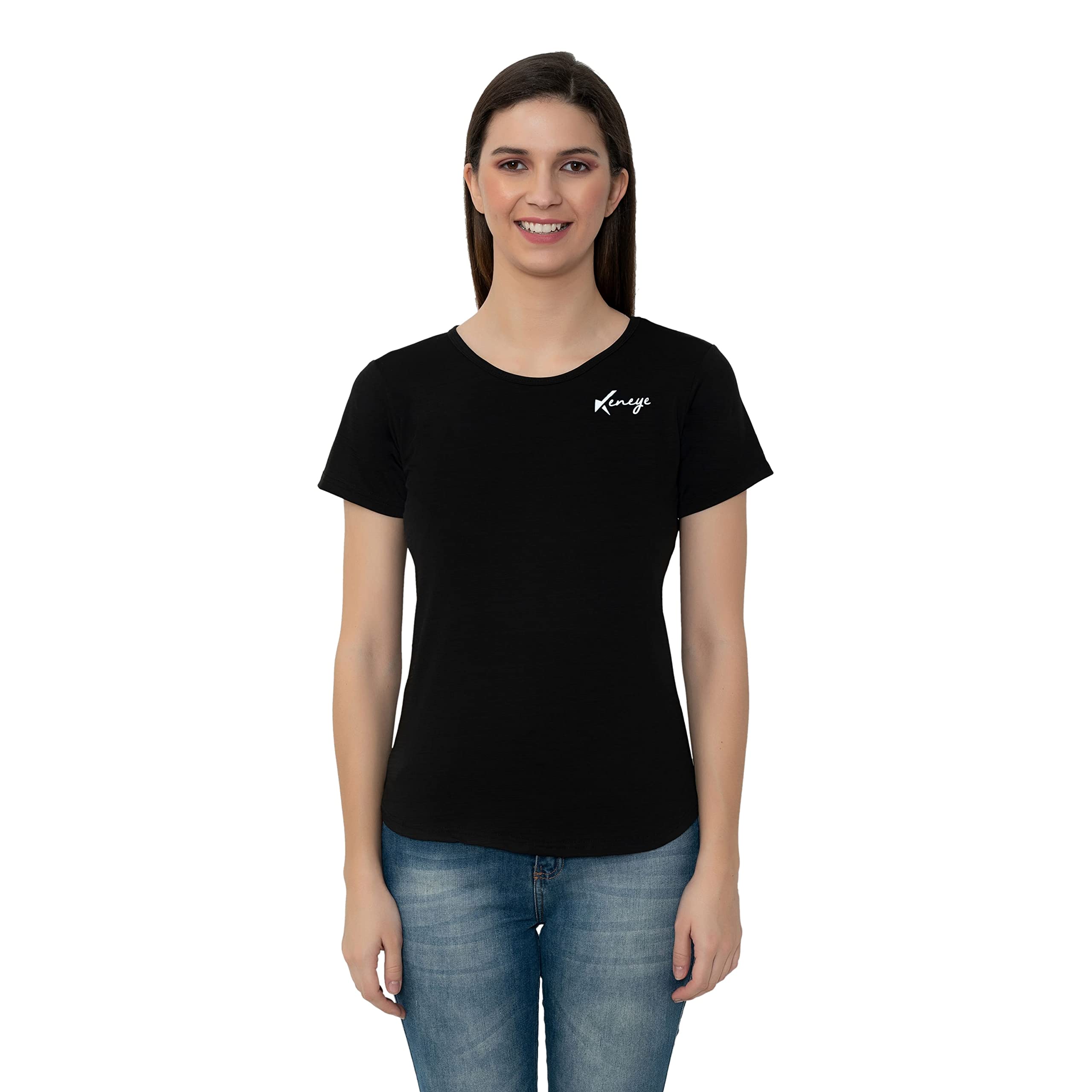 keneye Ladies Crush Lycra Dry Fit Textured Solid Colour Western Shirts & Tshirts for Women, Quick Drying & Breathable Fabric, Gym Wear Tees & Workout Tops|Half Sleeve T-Shirt|Running Tshirts for Women-picture-26