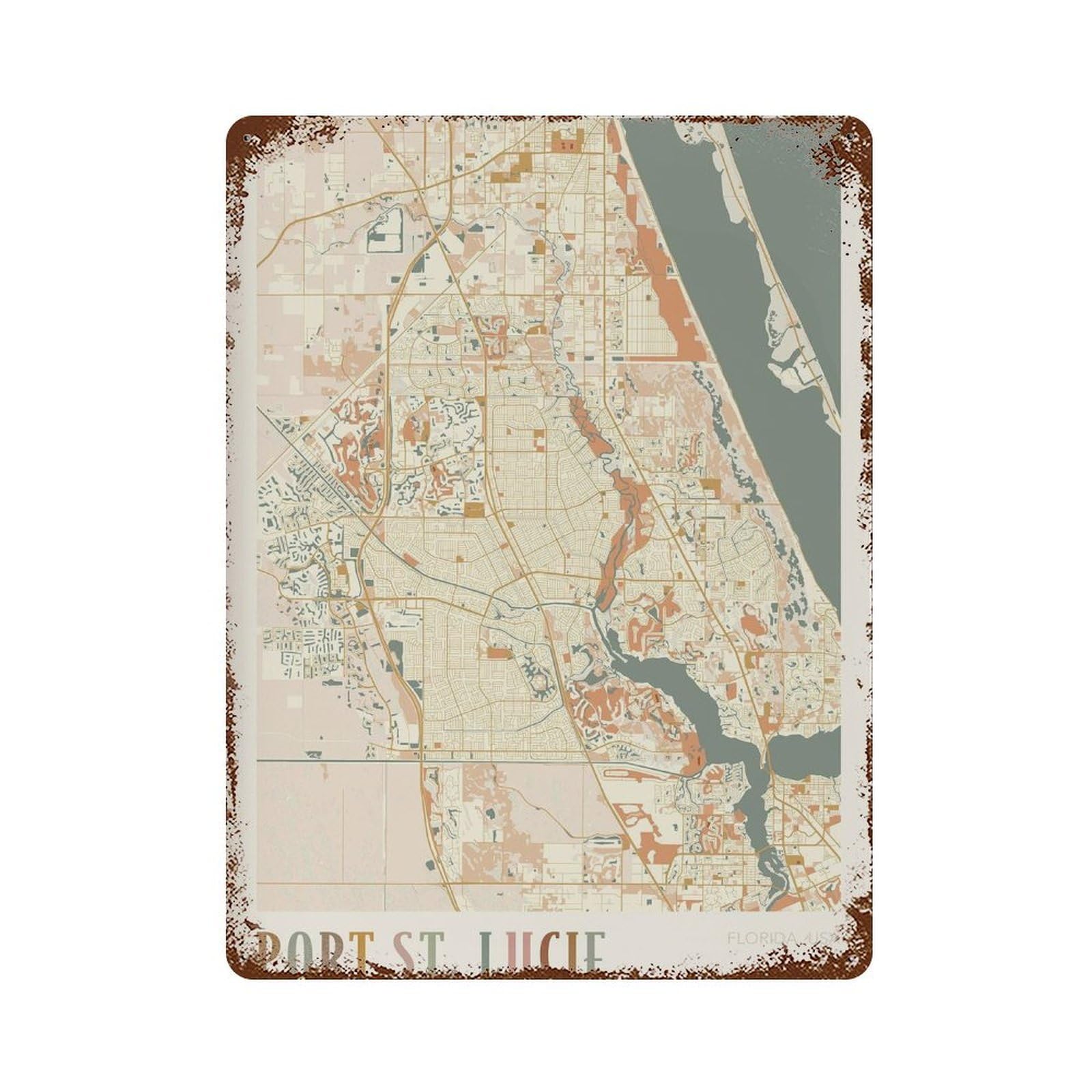 xiaoxiaoshen Port St Lucie Map Florida Travel Gift Boho Wall Decor Art Metal Tin Poster Modern Home Decor Art Home Bar Shop Decorations Vintage Sign 40x30cm