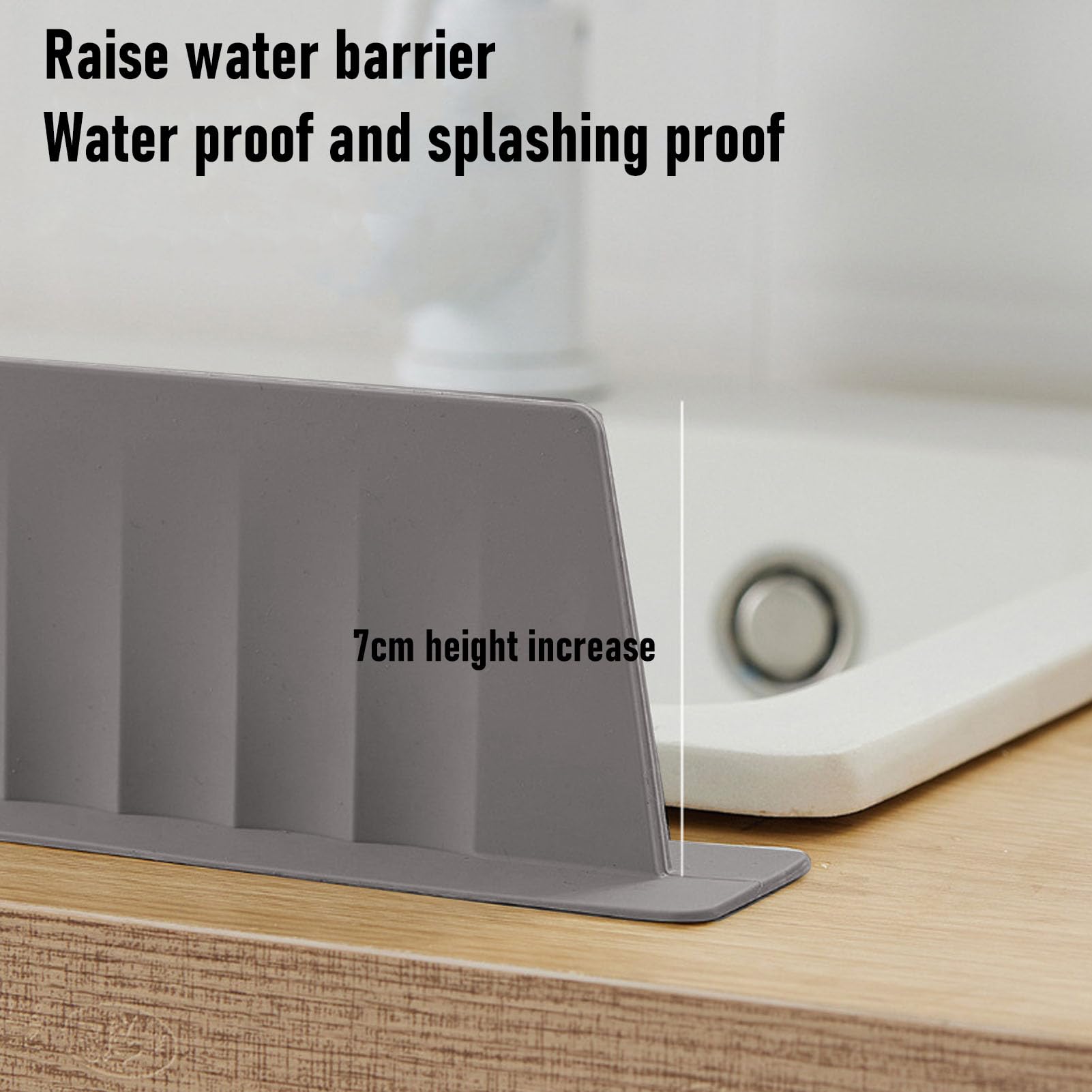 Beufee Sink Water Splash Guard, 7cm Height Water Proof Silicone Splash Guard for Front of Kitchen Sink NO Suction Cups Ultra Wide (Dark Grey)