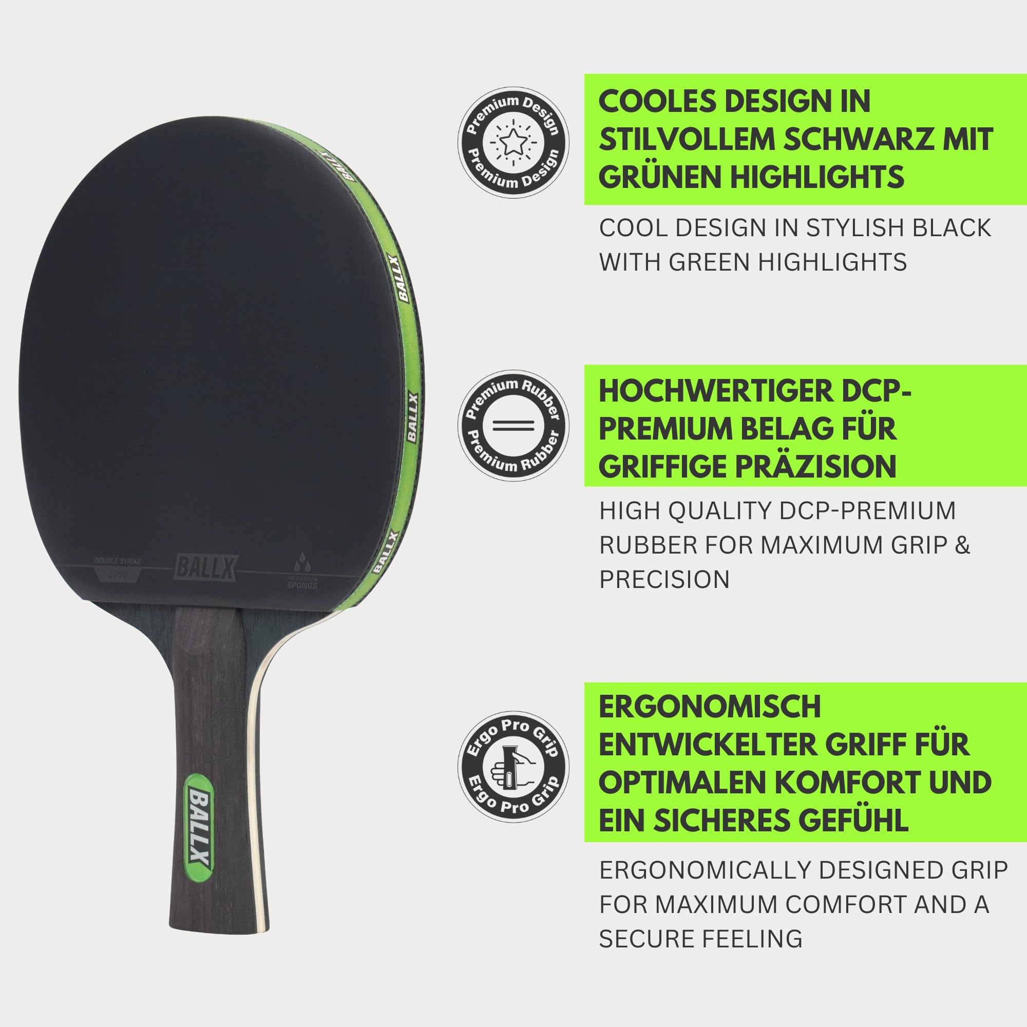 Tischtennnisschläger Set DoubleStrike 2000 inkl. Tasche & Bälle [PRO Carbon] - Tischtennisschläger Set - Tischtennisset - Table Tennis Racket - Tischtenniskellen - Tennisschläger Carbon