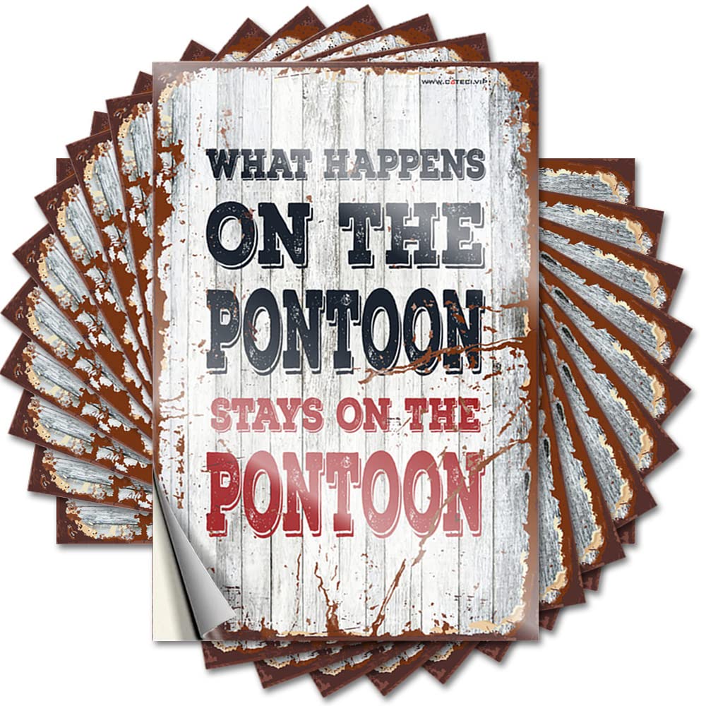 Sign Vinyl Waterproof Self-Adhesive & Sarcastic for Adult Laminated - What Happens On The Pontoon Stays E Bike | Bar Outdoor(8X12CM-10Pcs)