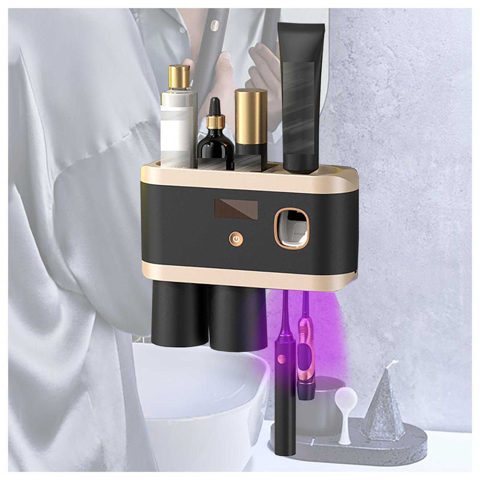 Soporte Cepillo De Dientes Inteligente Limpieza Profunda con UV, Toothbrush Holder Montado En La Pared con Múltiples Ranuras De Carga Solar USB, Soporte Cepillo Electrico,2-Cups