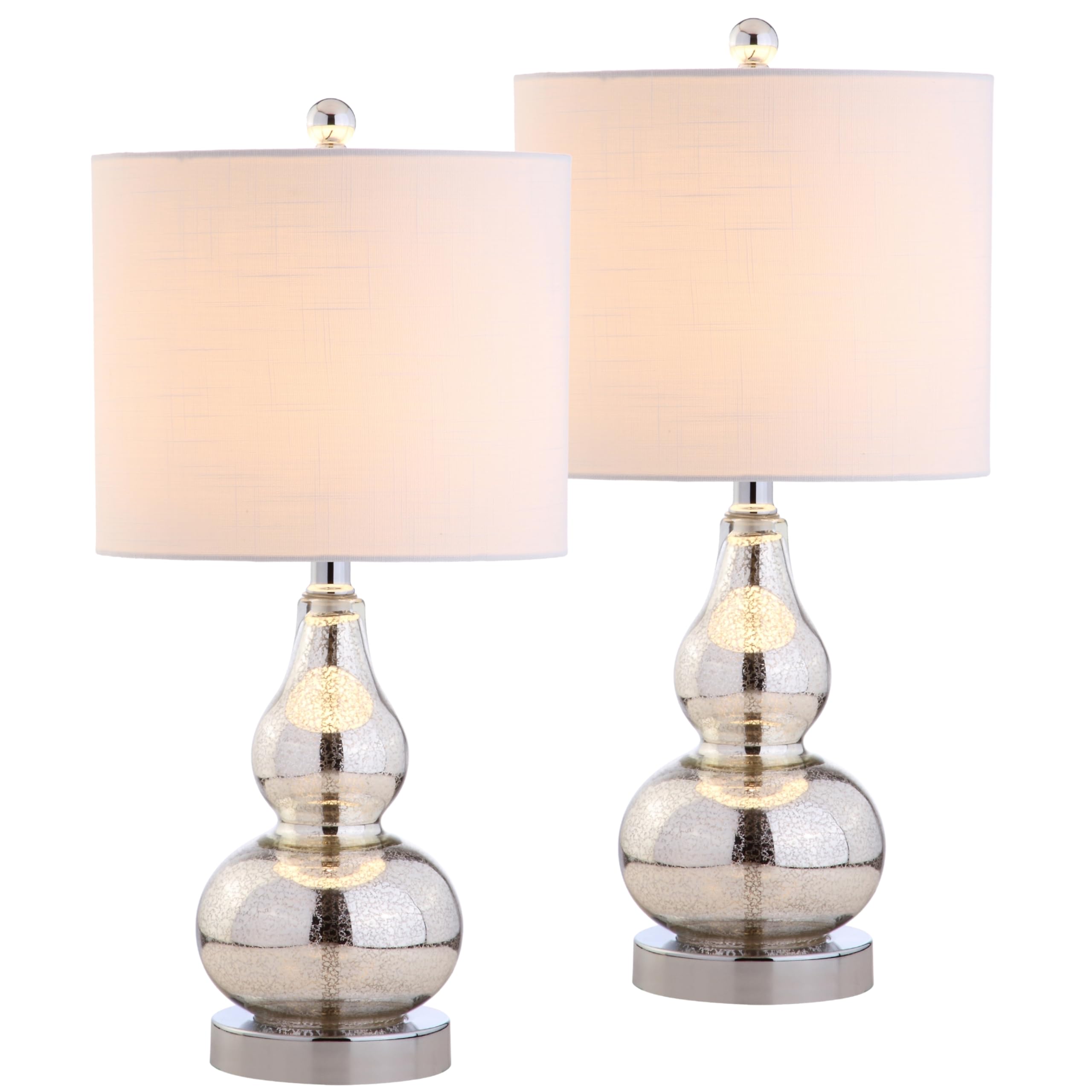 JONATHAN Y Anya Gourd Glass Table Lamp 20.5 Mercury Silver Set of 2 | Modern White Linen Drum Shade Bedside Nightstand LED Bulbs Included Chrome Metal Base product thumbnail 3