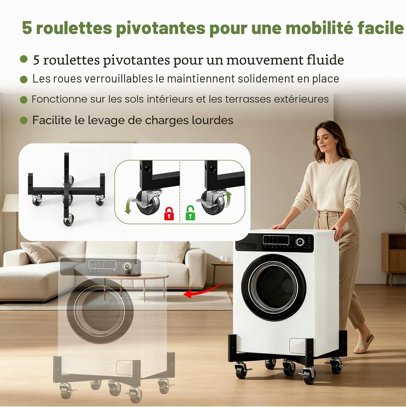 Chariot à Plantes à roulettes Réglable, Support Pot Fleur Roulant 100 kg