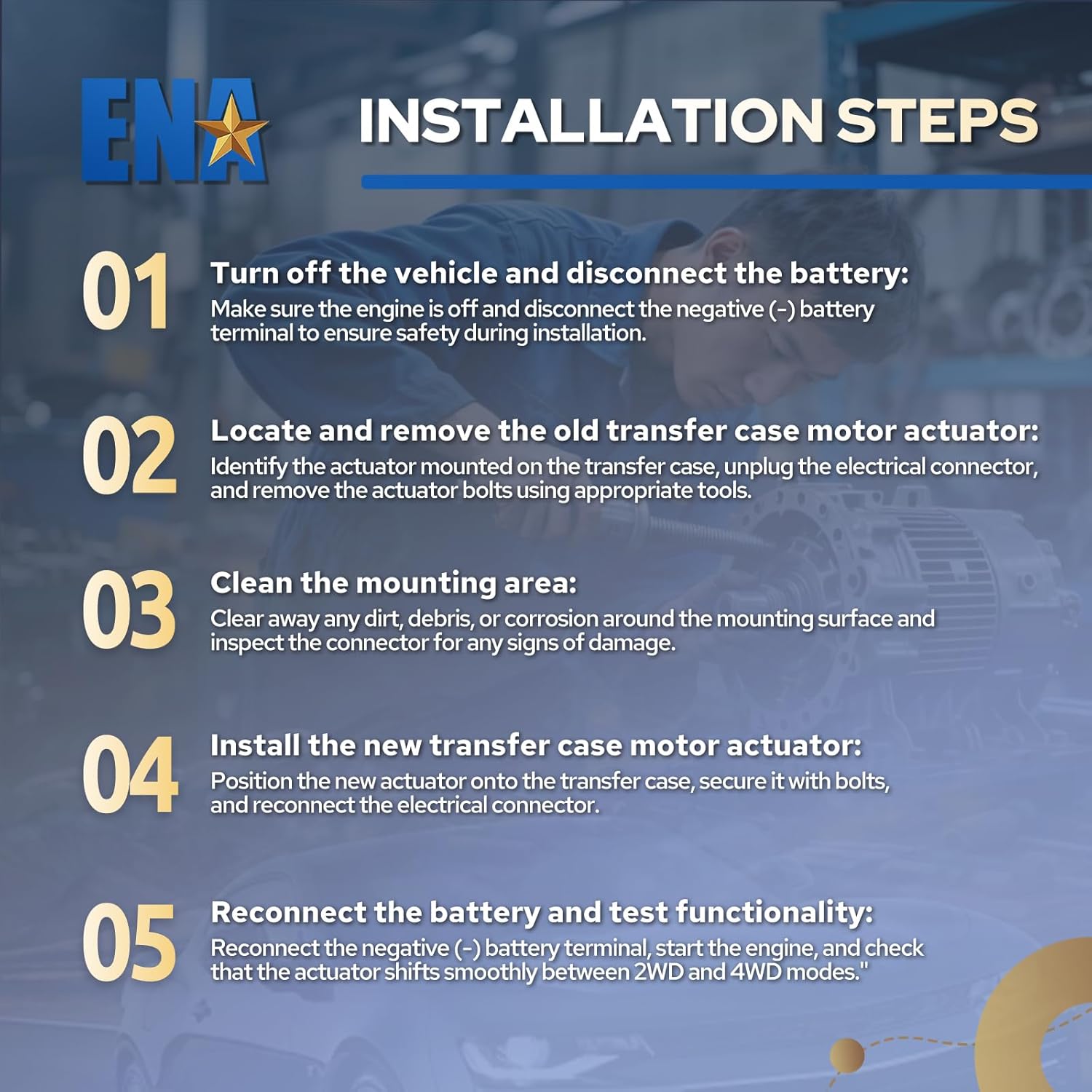 ENA Transfer Case Motor for 600-805 YC3Z7G360AA Compatible with Ford Excursion F-250 F-350 F-450 F-550 Super Duty 1999-2010 5.4L 6.0L 6.2L 6.4L 6.8L 7.3L Replacement for 706600805CMC 48-205 83-205