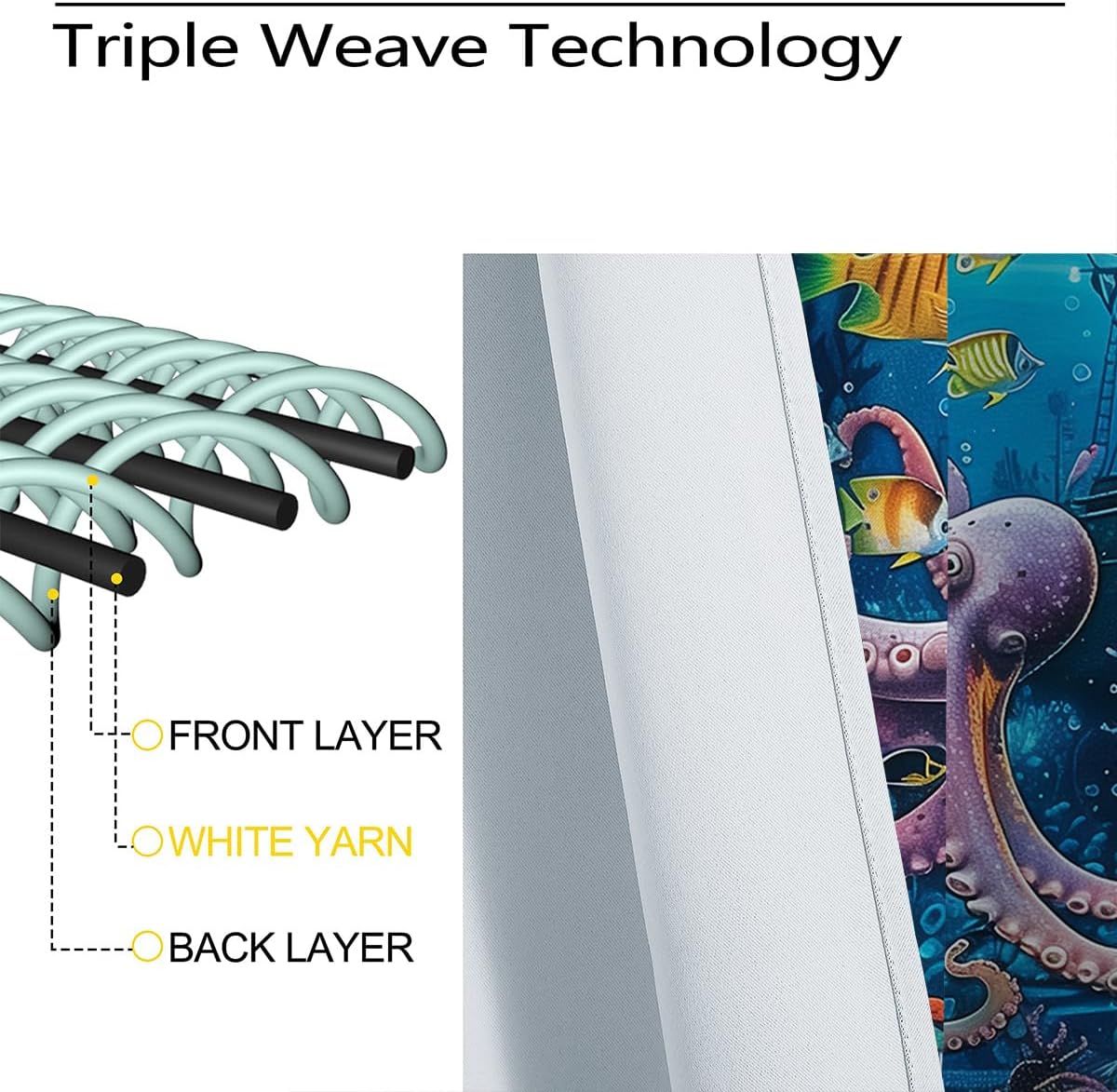 Ocean Underwater World Blackout Curtains for Girls Boy Home Decor, Colorful Fish Octopus Pirate Grommet Thermal Insulated Drapes Darkening Window Curtain for Bedroom Living Room, 55 x 63 Inch