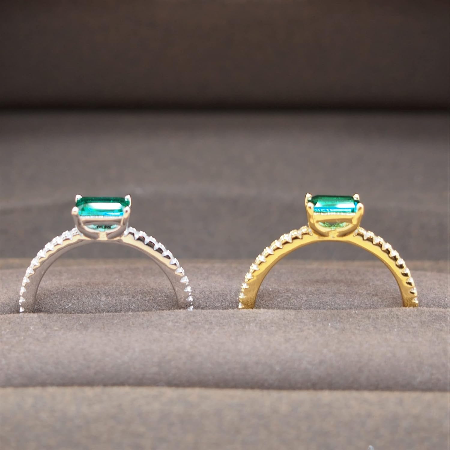 Emerald Cut Gold Plated 925 Sterling Silver Rings for Women, Genuine May Birthstone Gift, Wedding Jewelry Rings for Women