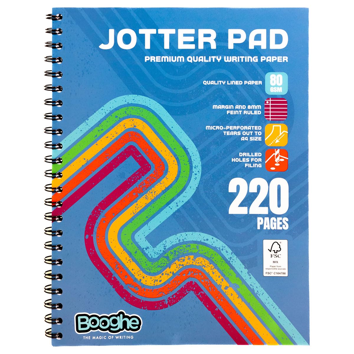 Booghe A4 Lined Jotter Notepad - Cover Wire-Bound Notepads with 220 Pages, Premium Quality Writing Paper 80gsm Lined Paper, Ideal for Home, School, and Office (Pack of 15).