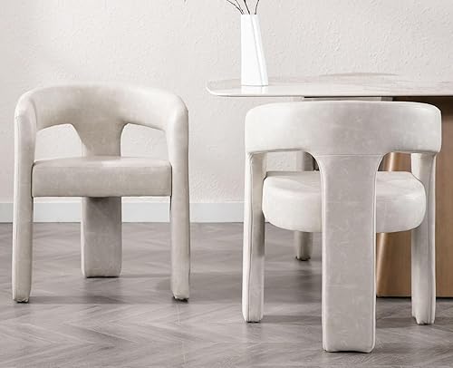 Miniatura 2 de VESCASA Silla de comedor de piel sintética con respaldo abierto, sillón lateral tapizado moderno con 3 patas para cocina, comedor, sala de estar, 1