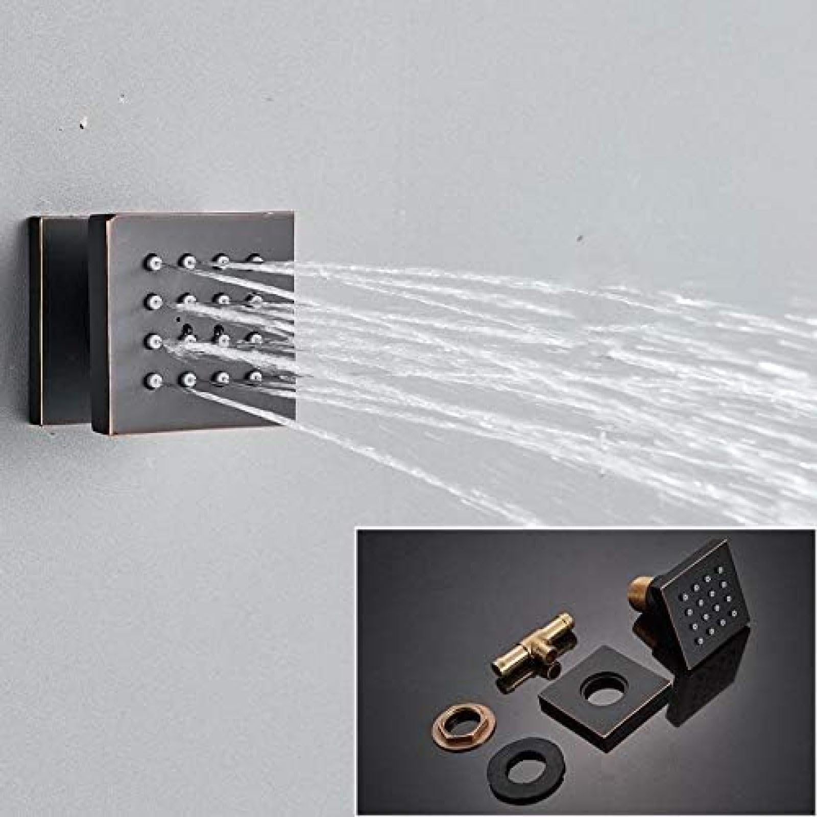 Set di rubinetti Doccia a LED, soffione Doccia a Pioggia Nero, 6 getti massaggianti Spa, Miscelatore a 3 Vie Acqua Calda e Fredda per Vasca e Doccia - Set da 12 Pollici,