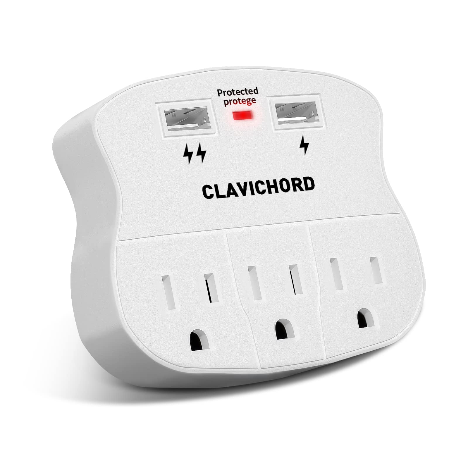 CLAVICHORD Surge Protector USB Wall Mount- Multi Plug Outlet Expander Surge Protector Wall Mount with 2 USB Charging Ports for Home/School/Office