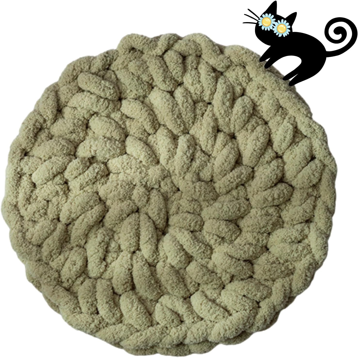 Cat Self-Warming Knitted Bed Mat, Extra-Soft Warm Round Washable Pads Cushions for Indoor Kittens & Kitty Small Pets Cat Trees (Green,Medium)
