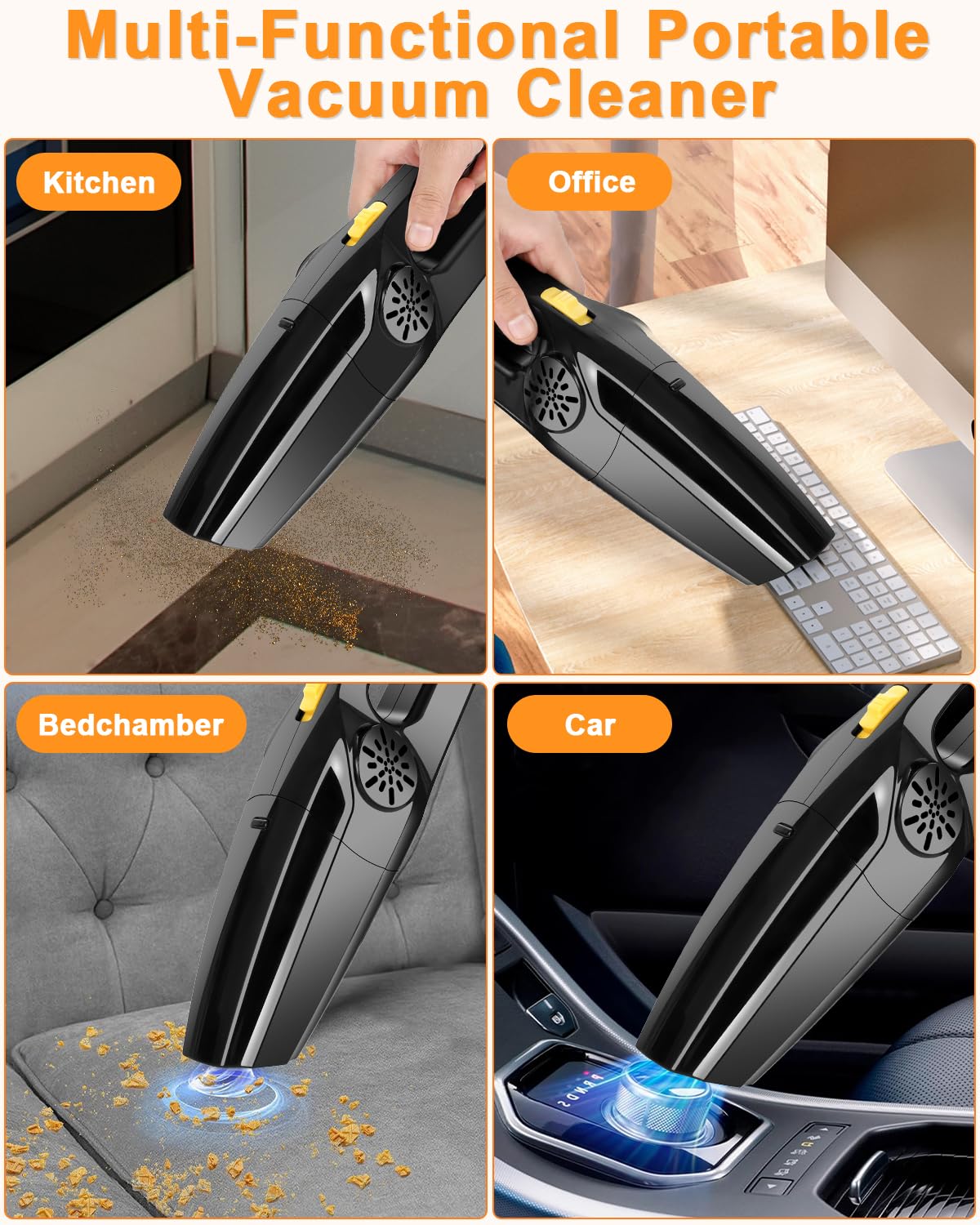 FEOKZE Aspirateur à main sans fil 8000 Pa Aspirateur à main humide et sec avec filtre HEPA lavable, mini aspirateur portable pour la maison, les animaux domestiques, la voiture