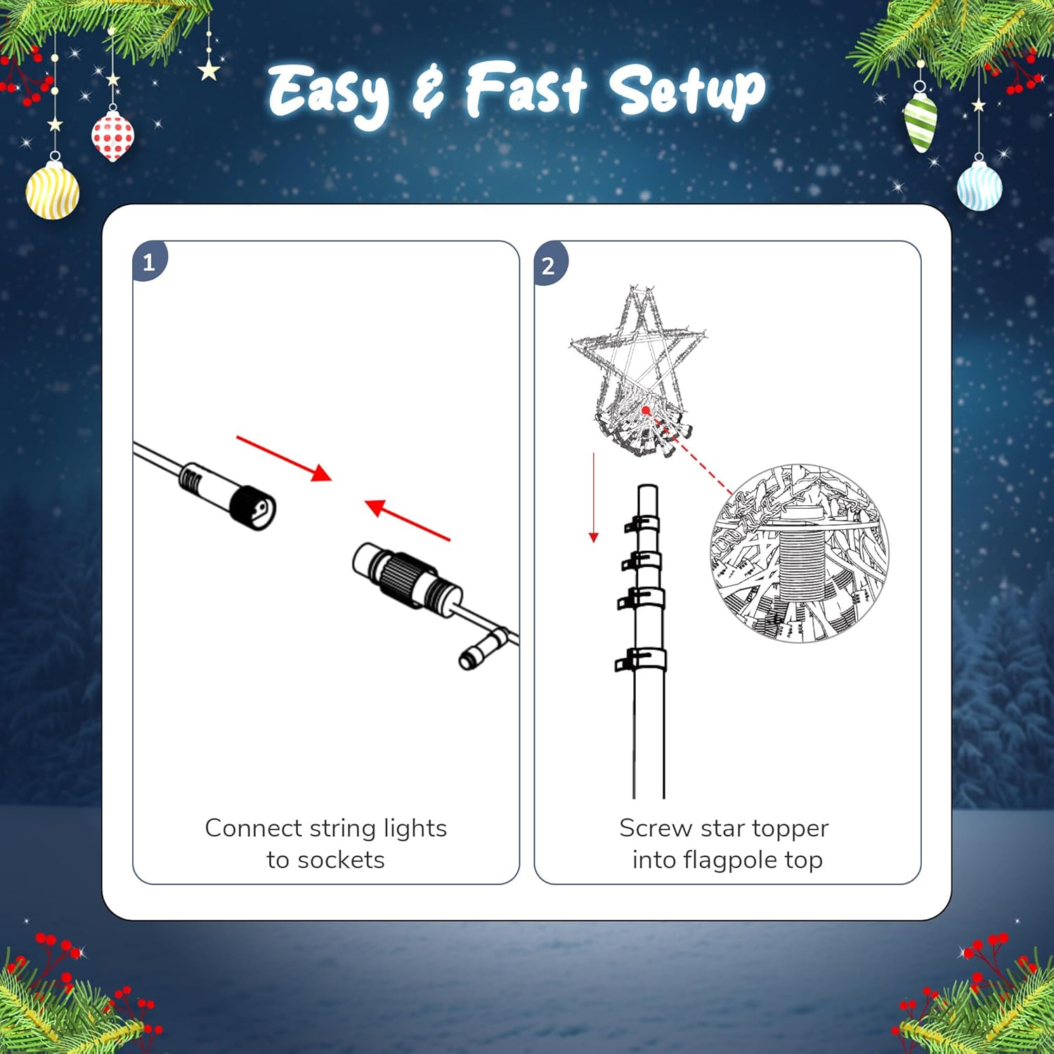Yescom Giant-Sized 20Ft Flag Pole Christmas Tree Lights Kit with Star Top 4840 LED Warm White for Outdoor Holiday Decoration Show Shopping Mall Commercial Event Yard Lighting, Telescopic Pole Include
