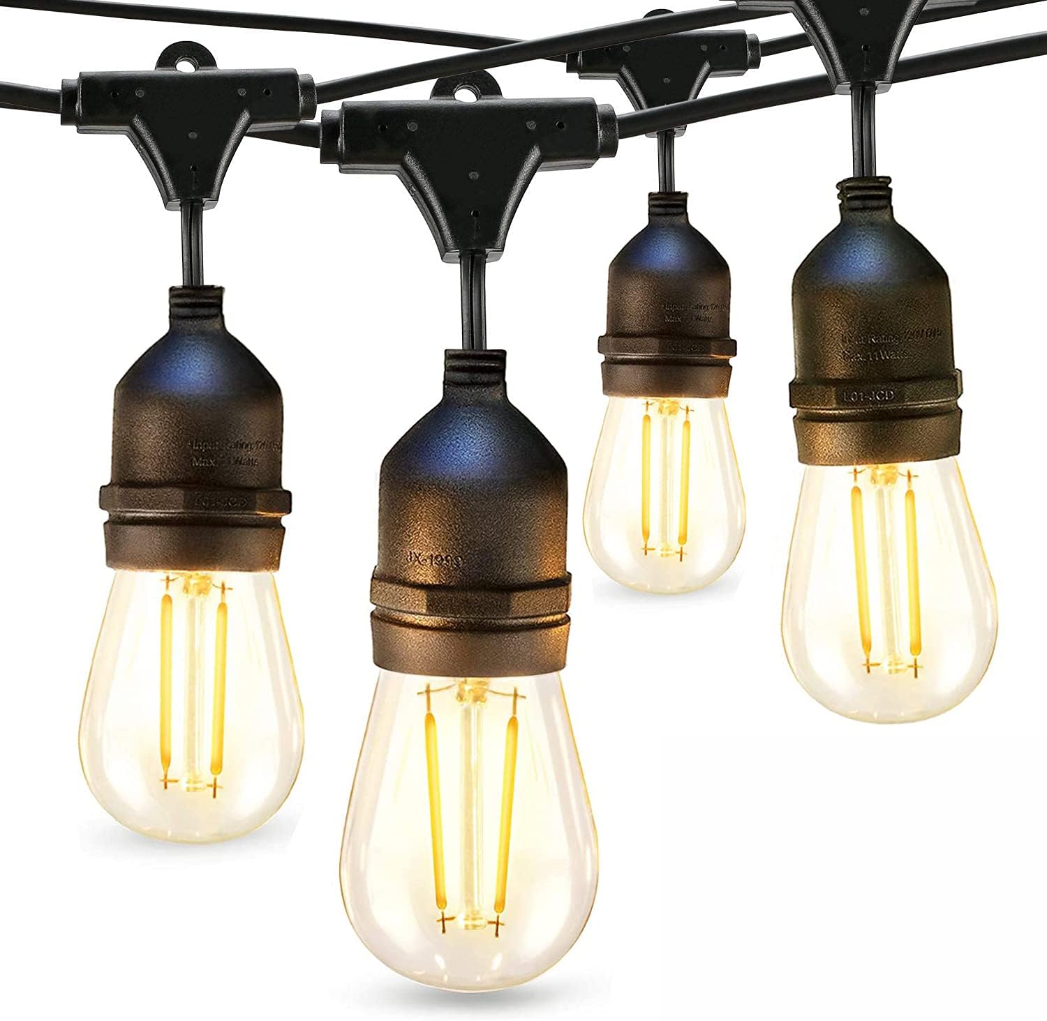 Angju LED Outdoor String Lights 15M with 2W Dimmable Edison Vintage Plastic Bulbs and Commercial Grade Weatherproof Strand - UL Listed Heavy-Duty Decorative LED Cafรฉ Patio Light, Porch Market Light