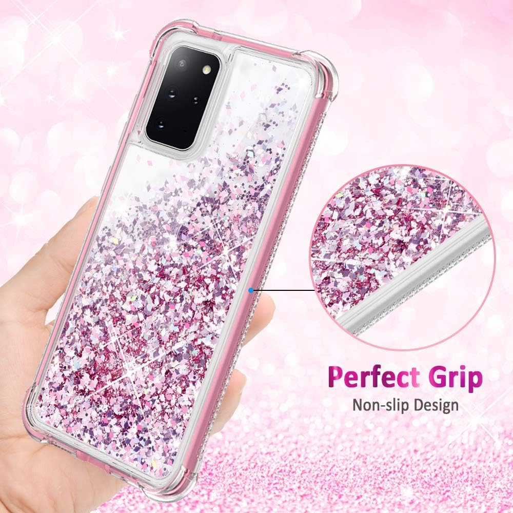 Caka S20 Plus Case, Galaxy S20 Plus Case Glitter Bling Liquid Full Body Case for Women Girls Girly Protective Case Without Screen Protector for Samsung Galaxy S20 Plus 5G (Rose Gold)