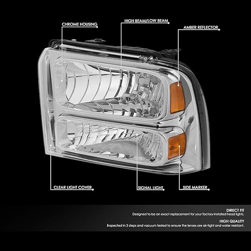 Miniatura 2 de Modelo halógeno conjunto de lámparas para faros delanteros de estilo de fábrica compatible con Ford F250 F350 F450 F550 Super Duty 05-07, lado del