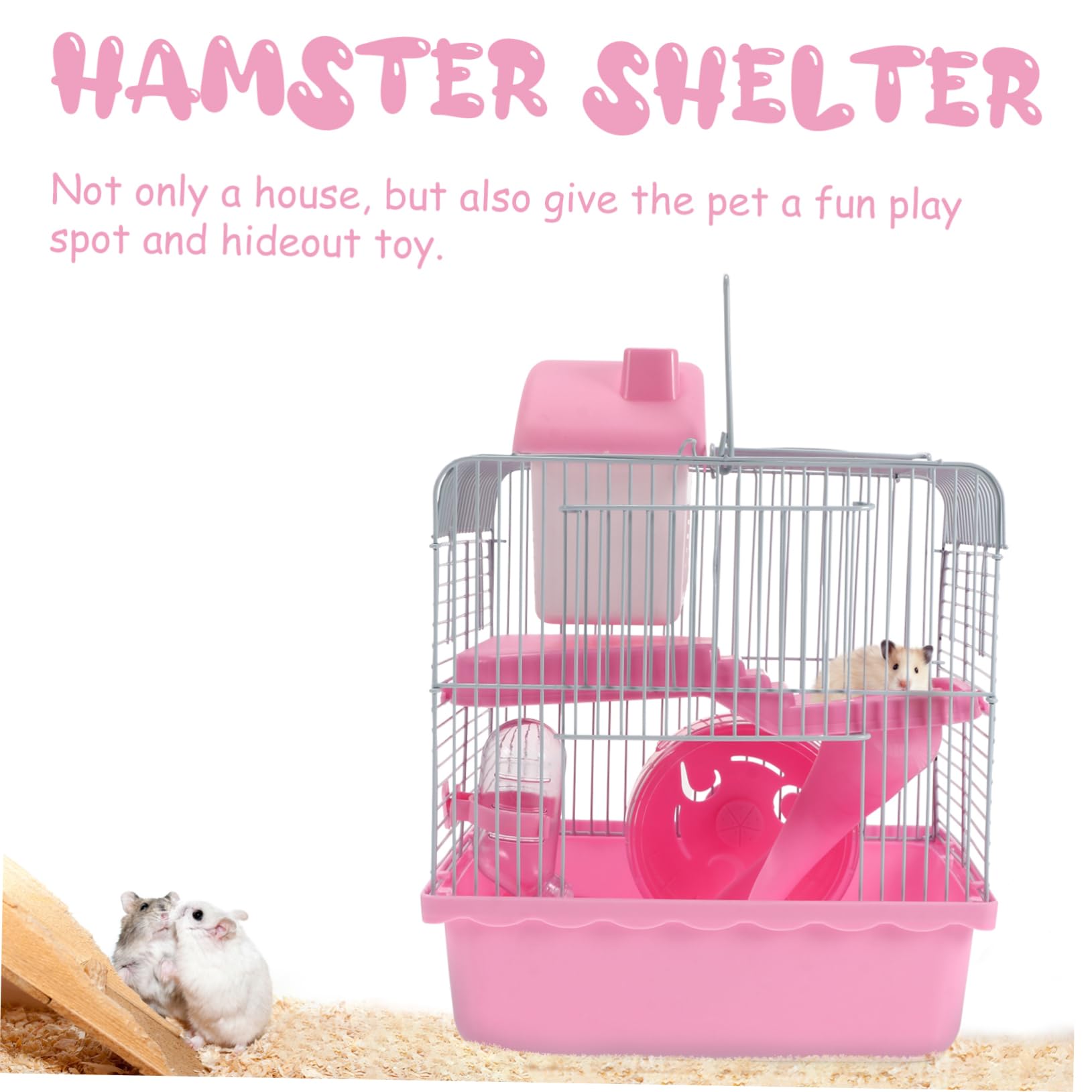 Jaula Doble para Hámster y Mascota, Cabaña de Juego Rosa