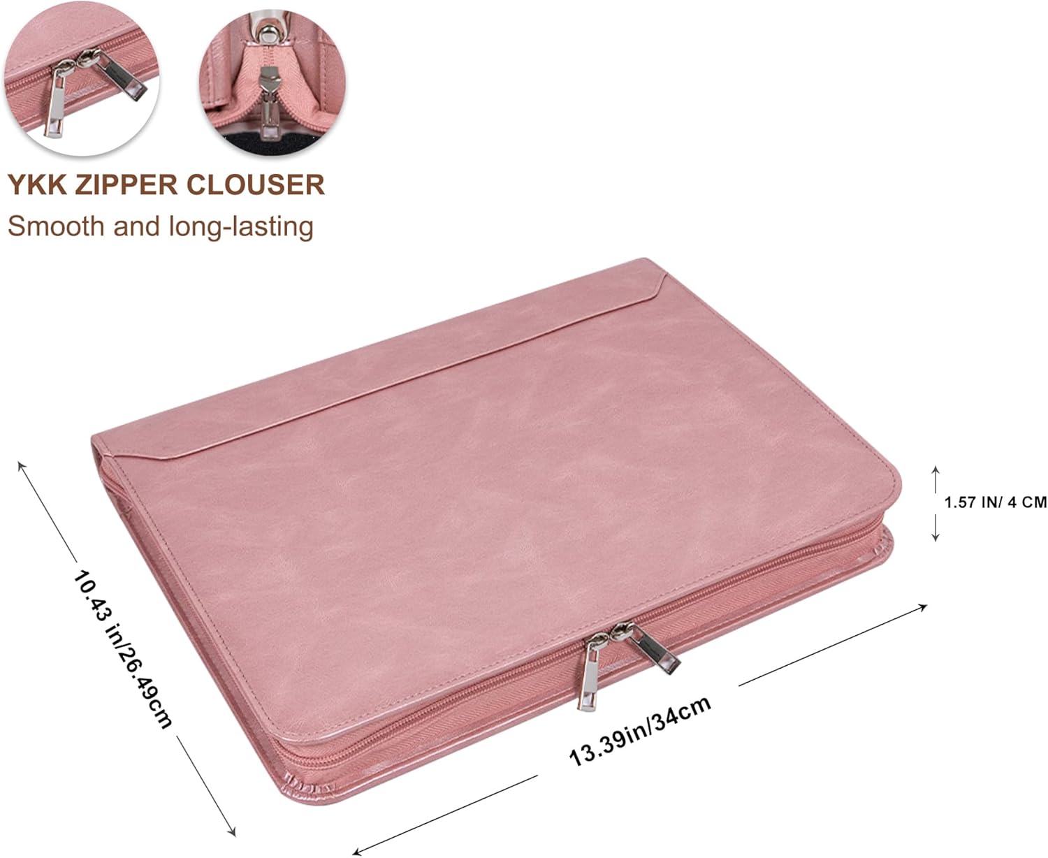 Free Engraved Name, Custom Portfolio Folder for Women, PU Leather 3 Ring Binder Padfolio, Zipper Binder Organizer Ordner, Business Portfolio with A4 Writing Pad, Corporate Gift, Rosegold, Custom
