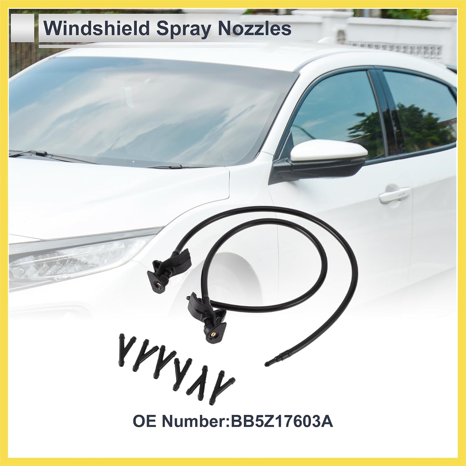 Windshield Washer Nozzle for Ford Explorer 2011-2015 Front W/ 6 Pcs Y Hose Connector Car BB5Z17603A Black Plastic 1 Set Benefit