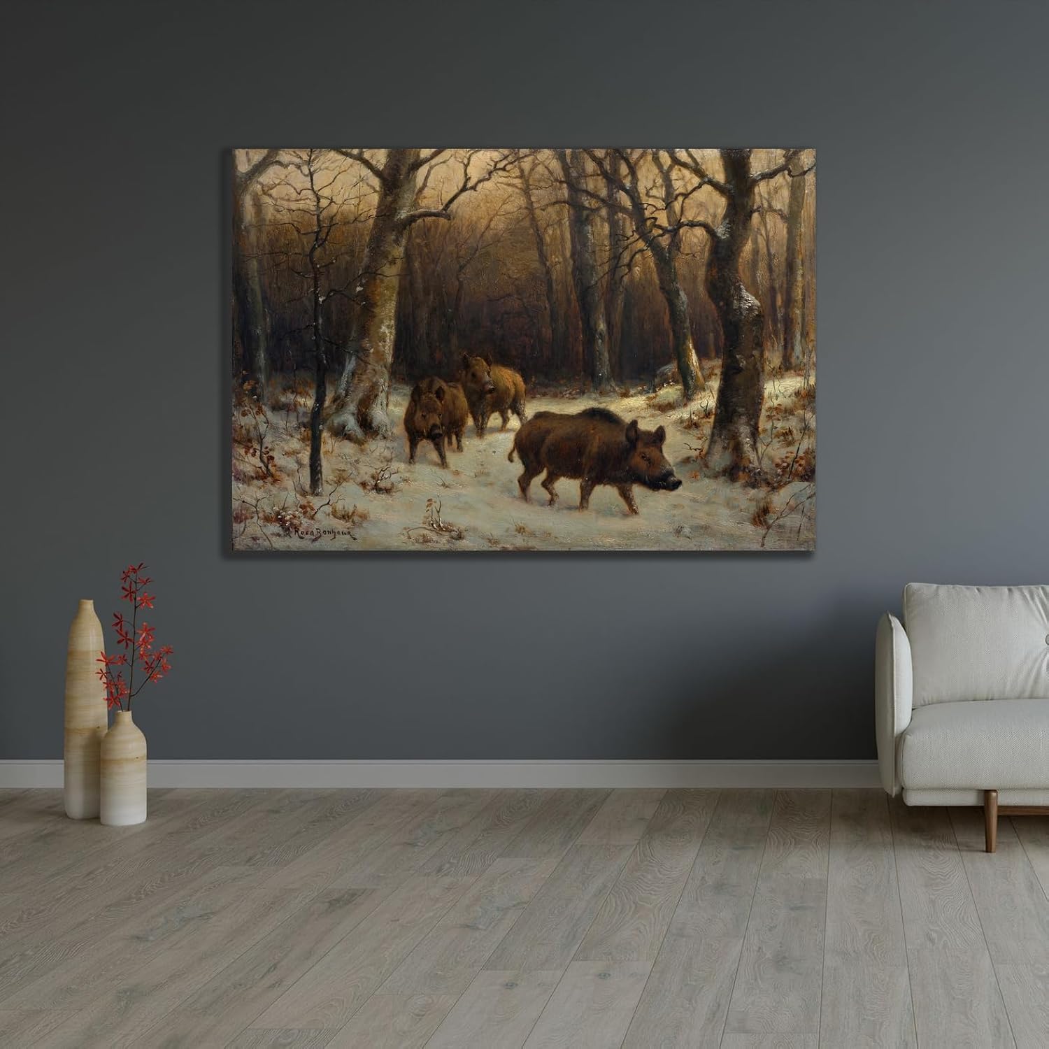ArtDirect Wild Boars in the Snow (c. 1872-1877) Unframed Art Print Giclee Poster by Rosa Bonheur - Ready for Framing with Customization Sizes 10x7, 14x10, 20x14, 35x24, 48x33 and 60x41 inches