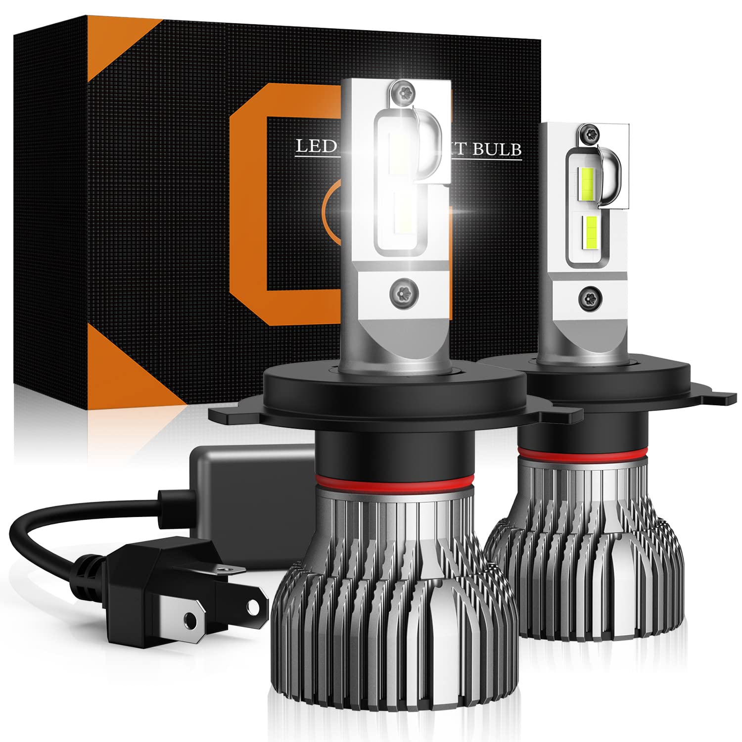 JOSHF Lampadine H4 LED, CSP Chip 6500K 17000LM Bianco Fari per Auto e Moto,+400% Luminosità, Sostituzione Lampada Alogena E Fari Allo Xenon,DC12V (2 Lampade)