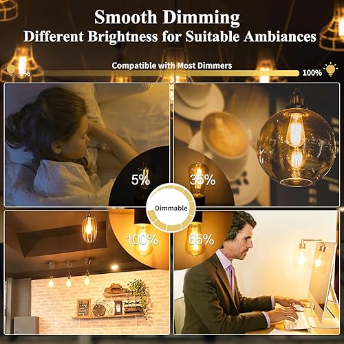 Miniatura 4 de DiCUNO Bombillas Edison regulables equivalentes a 100 W, bombilla LED Edison, blanco cálido 2700 K, 10 W, 1200 lm, filamento vintage ST64 para baño,
