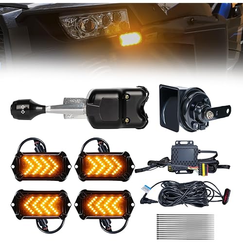 UTV Turn Signal Kit with 110dB Horn, Pre-Wired, Plug and Play UTV ATV Blinker with Lever Column Switch, Universal Street Legal Turn Signals Compatible with Polaris, Can-Am, Teryx, CFMOTO